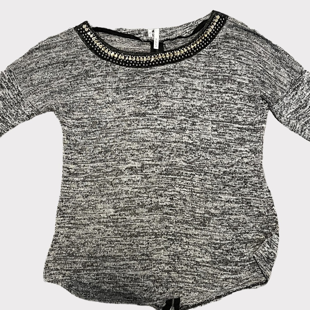 STUDIO Y WOMEN Beaded Grandma Knit Cozy Zipper Y2K Sweater Crew Neck Size M